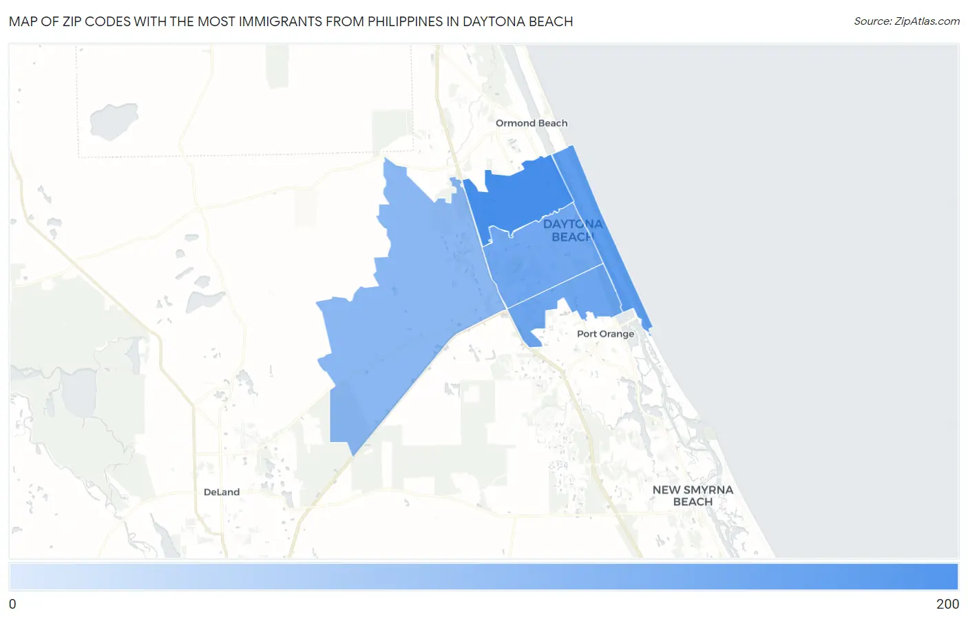Zip Codes with the Most Immigrants from Philippines in Daytona Beach Map