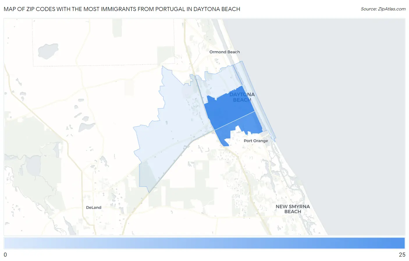 Zip Codes with the Most Immigrants from Portugal in Daytona Beach Map