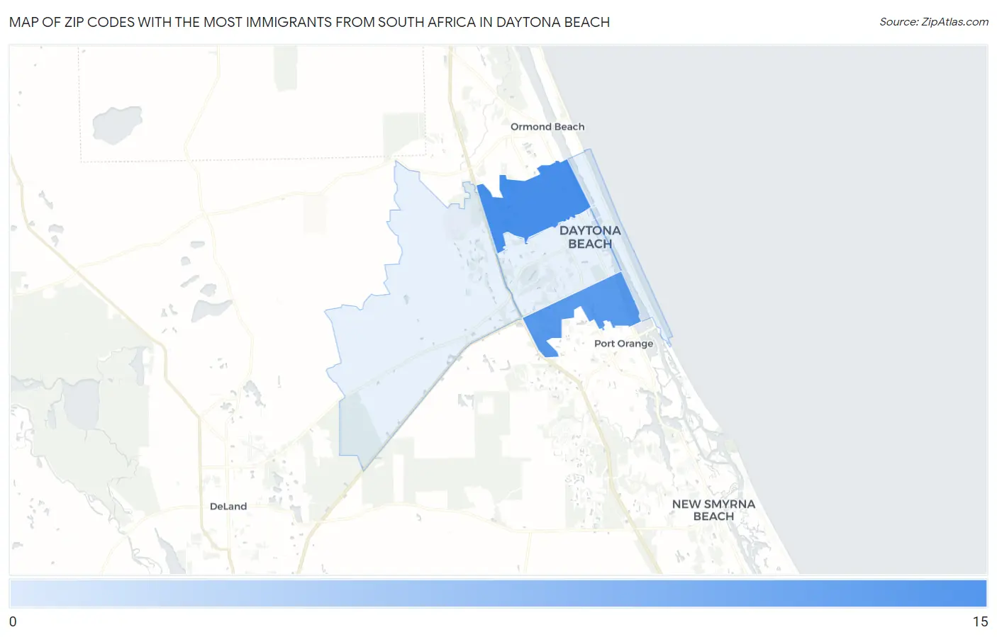 Zip Codes with the Most Immigrants from South Africa in Daytona Beach Map