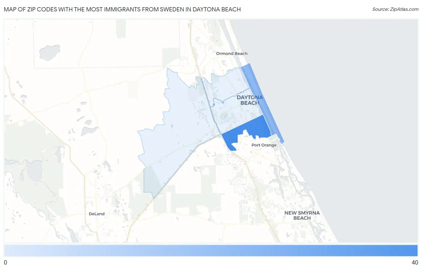 Zip Codes with the Most Immigrants from Sweden in Daytona Beach Map