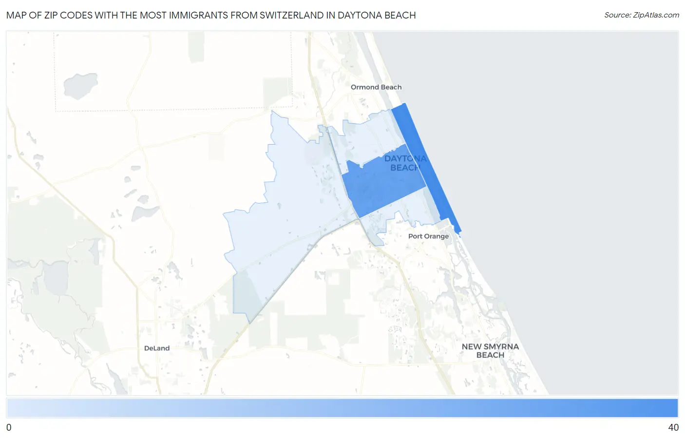Zip Codes with the Most Immigrants from Switzerland in Daytona Beach Map