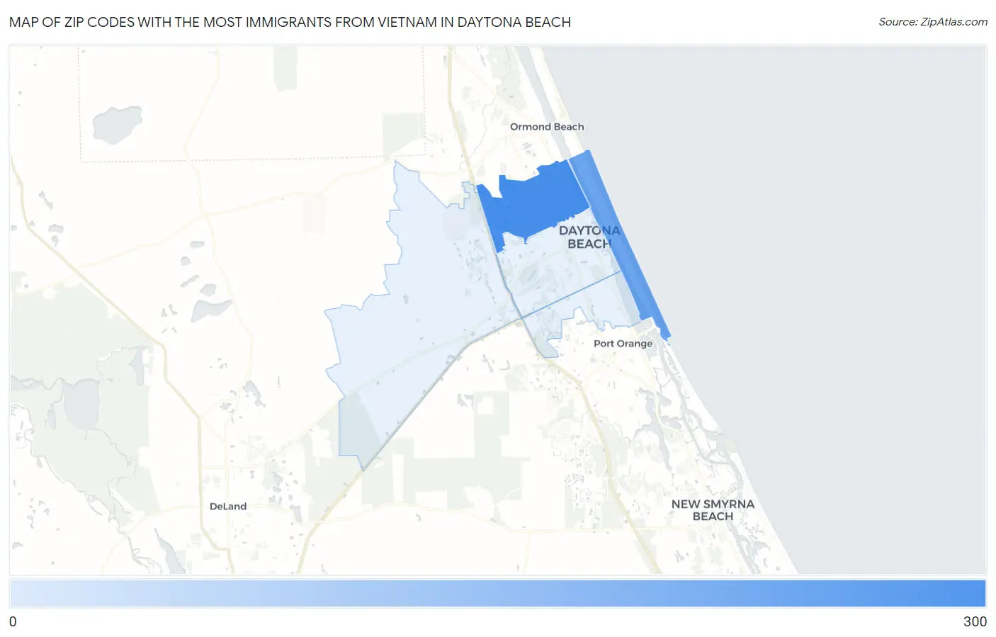 Zip Codes with the Most Immigrants from Vietnam in Daytona Beach Map