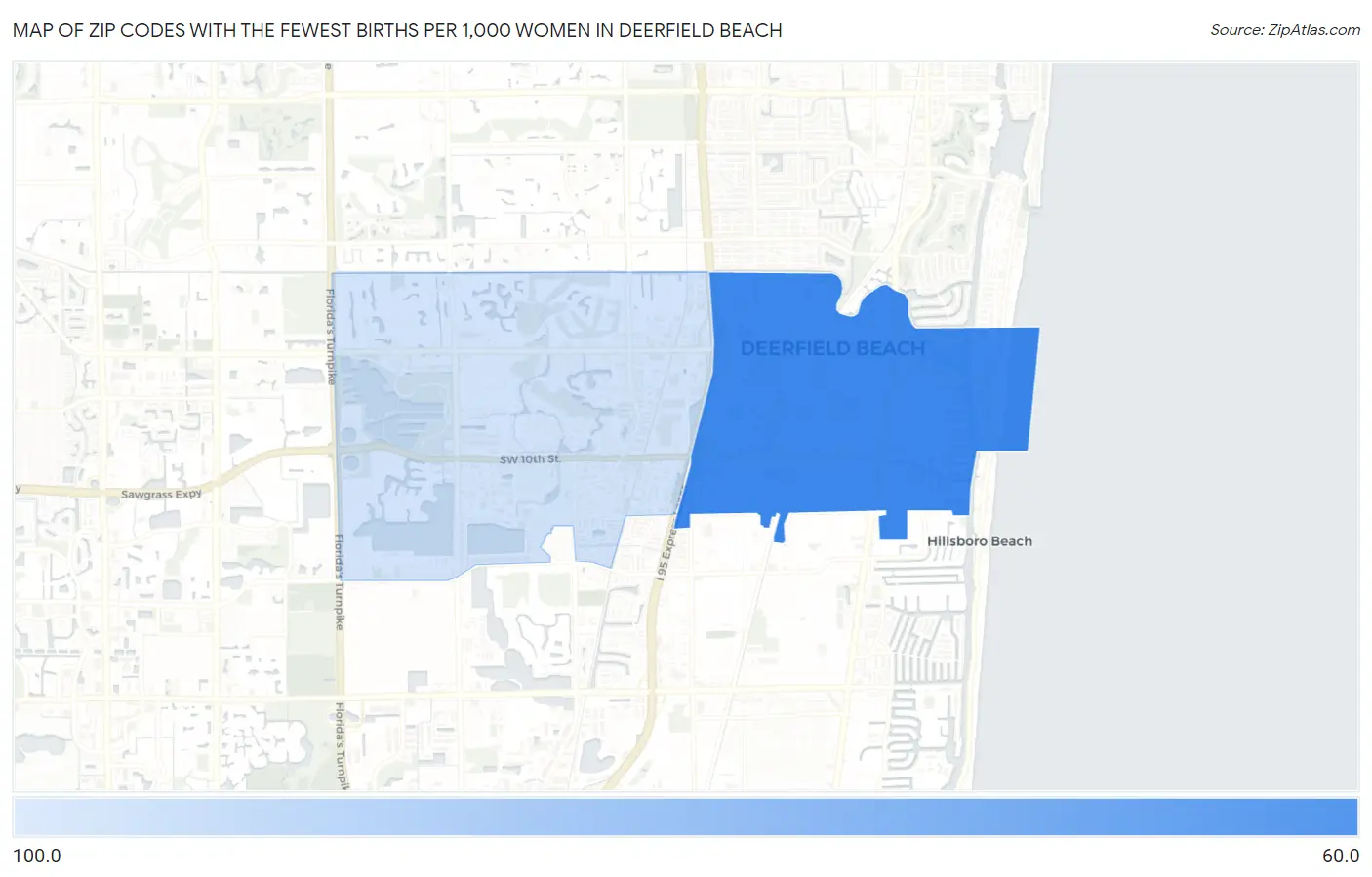 Zip Codes with the Fewest Births per 1,000 Women in Deerfield Beach Map