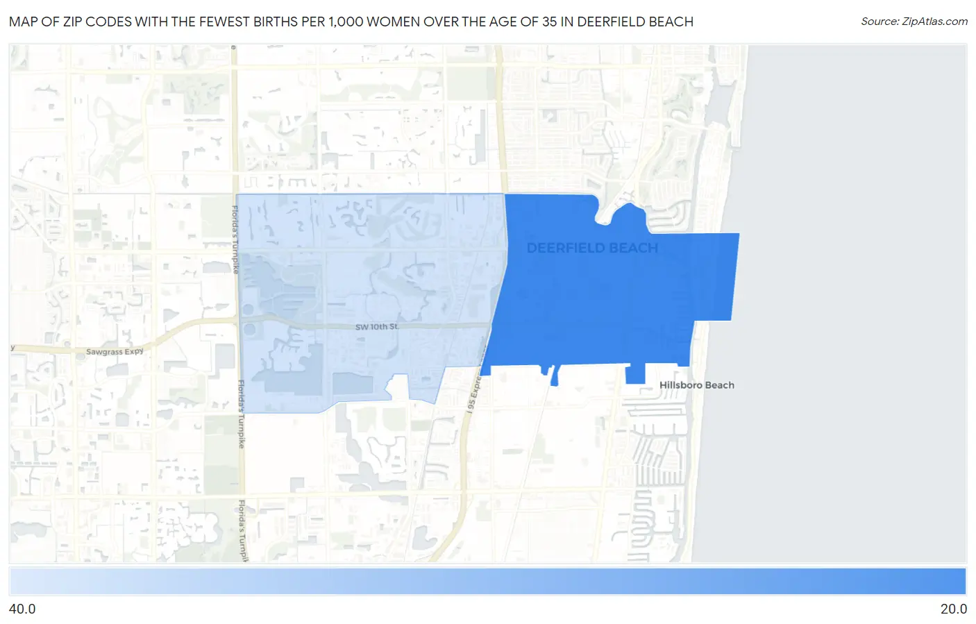Zip Codes with the Fewest Births per 1,000 Women Over the Age of 35 in Deerfield Beach Map