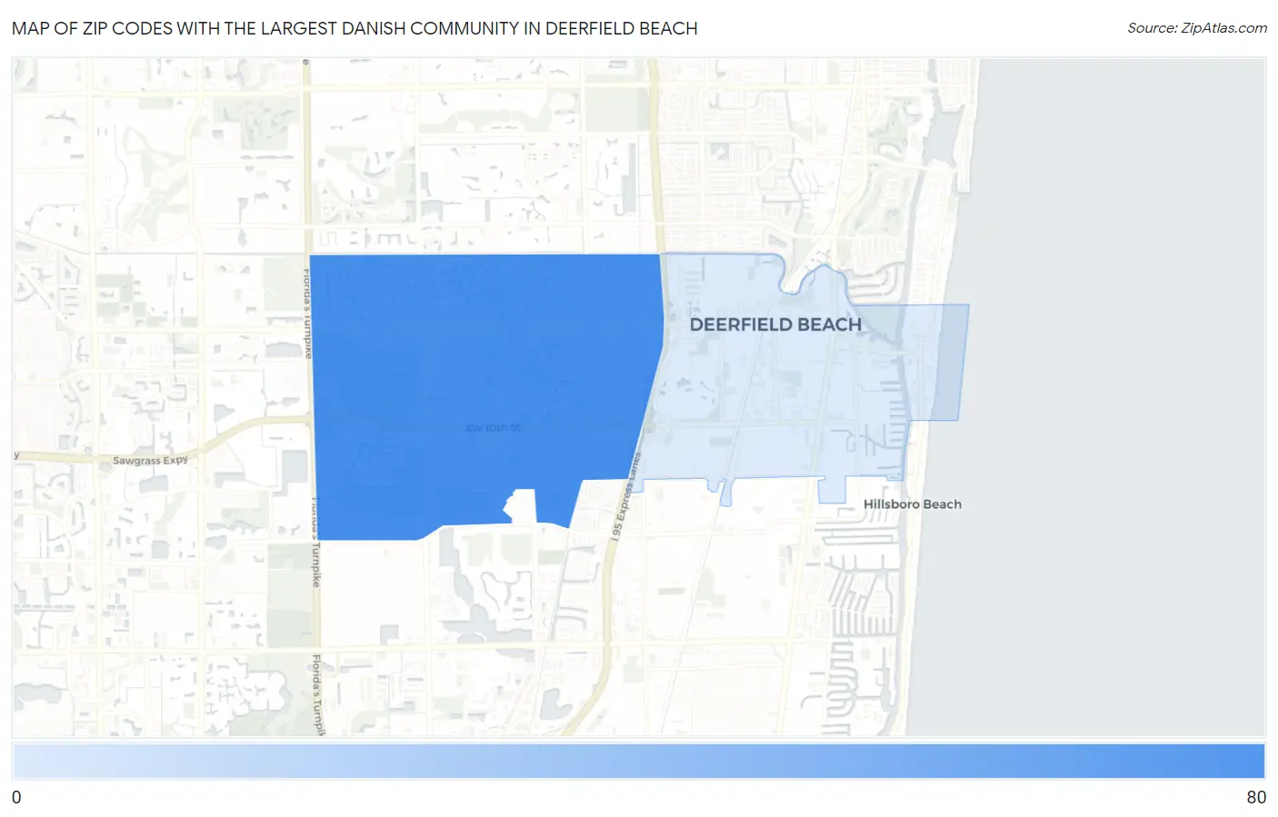 Zip Codes with the Largest Danish Community in Deerfield Beach Map