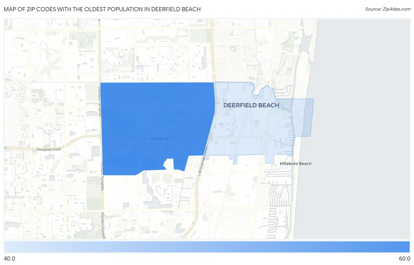 Zip Codes with the Oldest Population in Deerfield Beach Map
