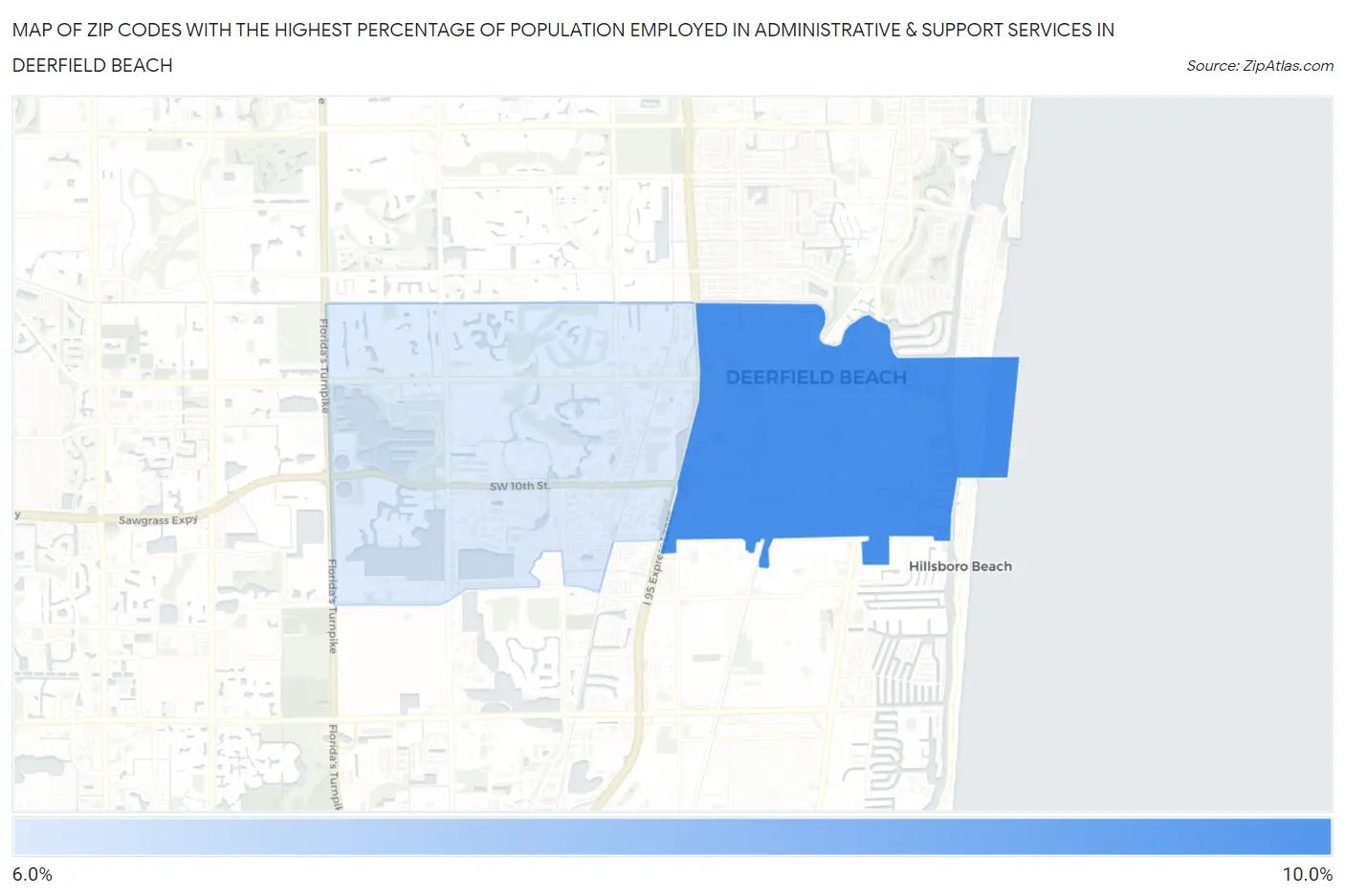 Zip Codes with the Highest Percentage of Population Employed in Administrative & Support Services in Deerfield Beach Map