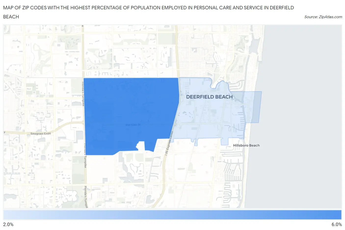 Zip Codes with the Highest Percentage of Population Employed in Personal Care and Service in Deerfield Beach Map