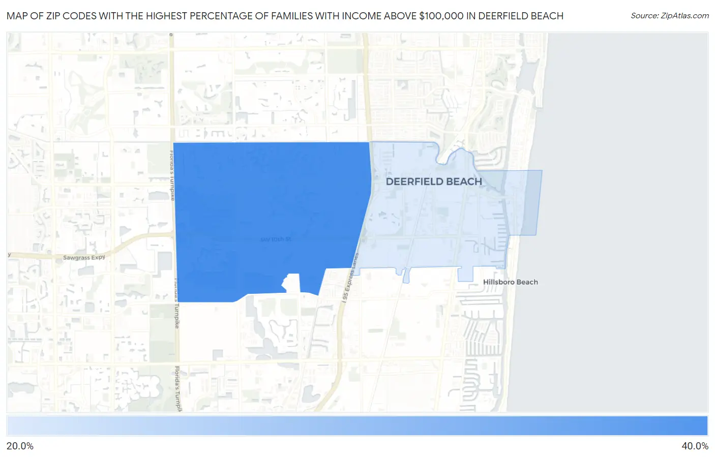 Zip Codes with the Highest Percentage of Families with Income Above $100,000 in Deerfield Beach Map