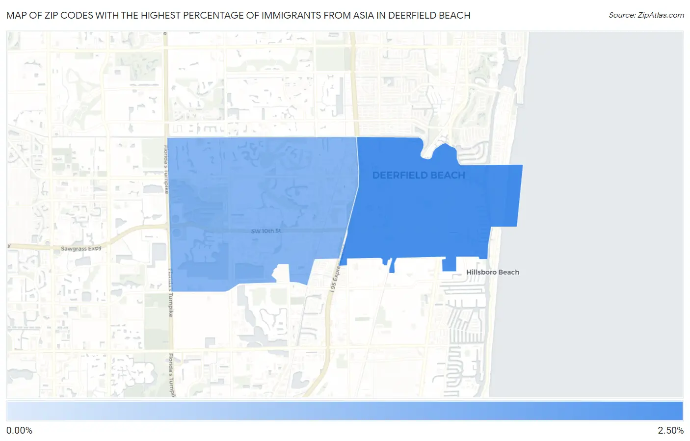 Zip Codes with the Highest Percentage of Immigrants from Asia in Deerfield Beach Map