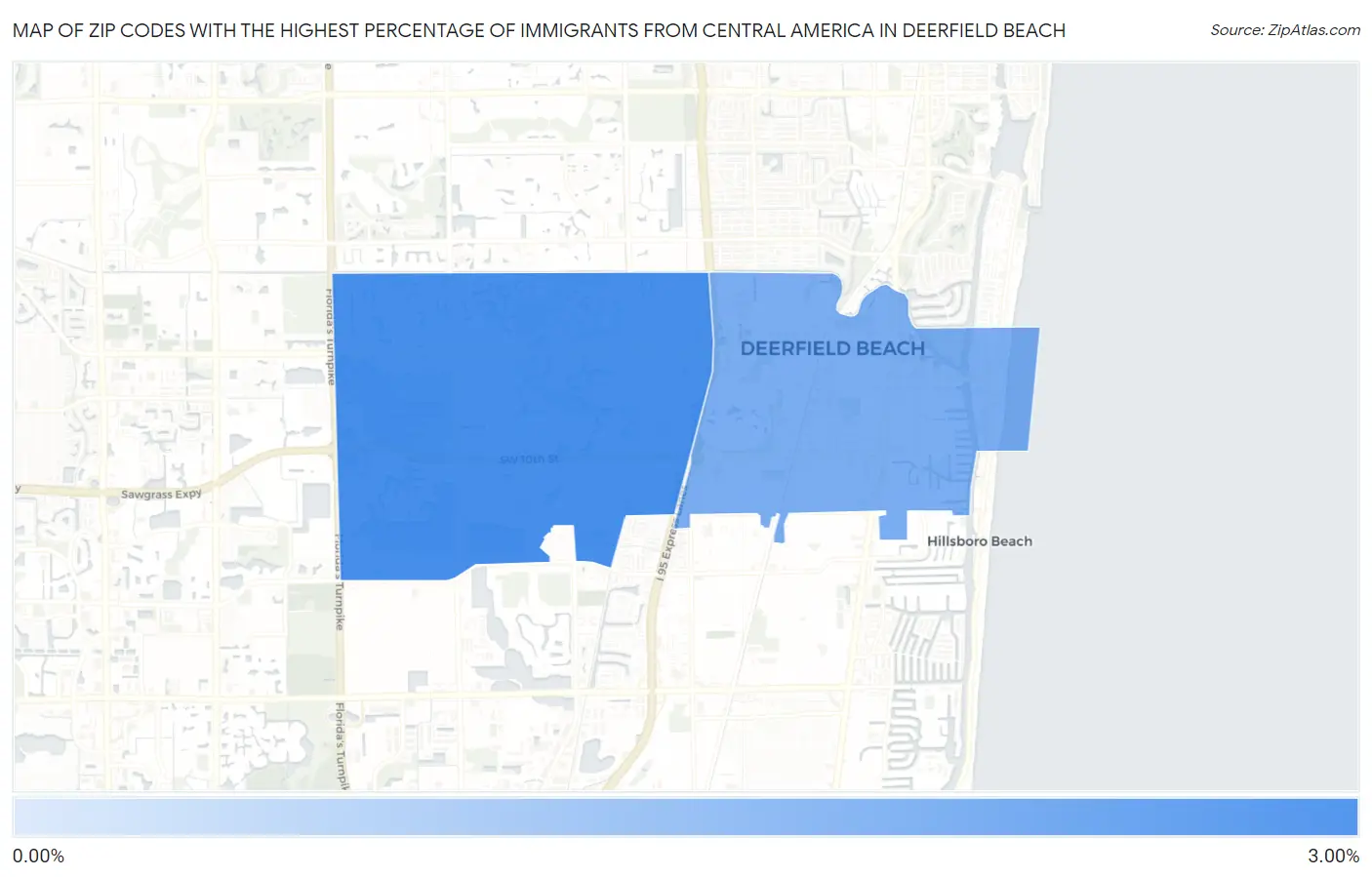 Zip Codes with the Highest Percentage of Immigrants from Central America in Deerfield Beach Map