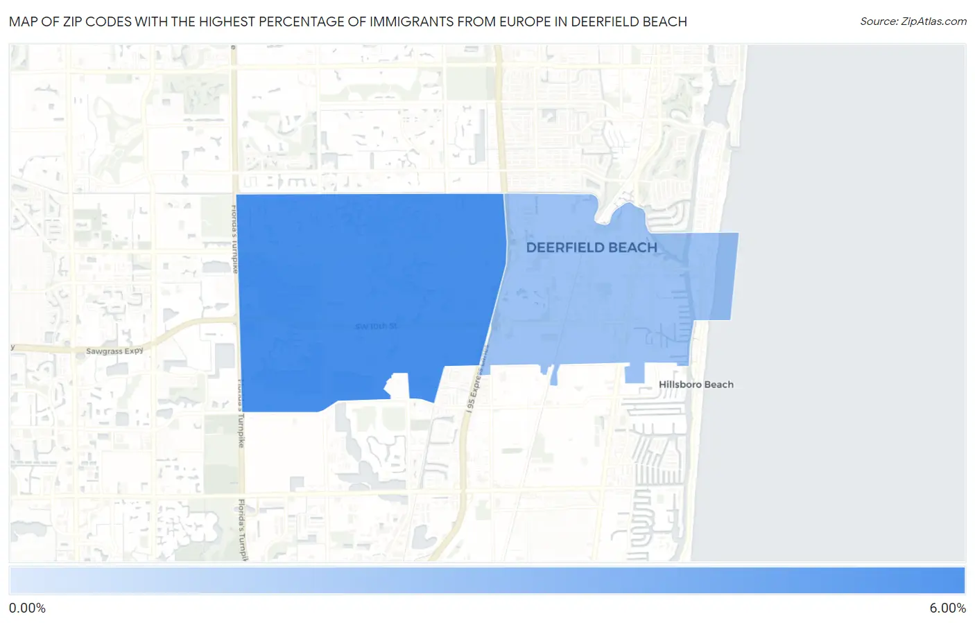 Zip Codes with the Highest Percentage of Immigrants from Europe in Deerfield Beach Map