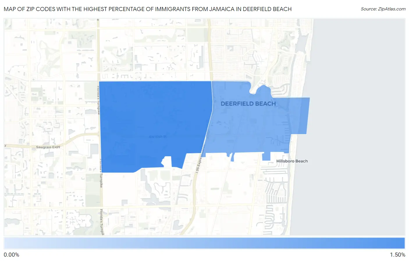 Zip Codes with the Highest Percentage of Immigrants from Jamaica in Deerfield Beach Map