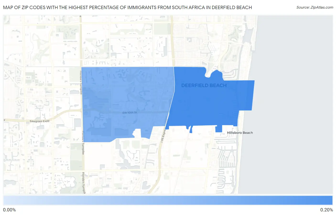 Zip Codes with the Highest Percentage of Immigrants from South Africa in Deerfield Beach Map