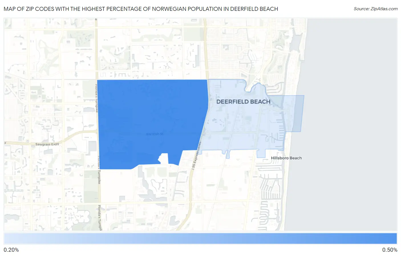 Zip Codes with the Highest Percentage of Norwegian Population in Deerfield Beach Map