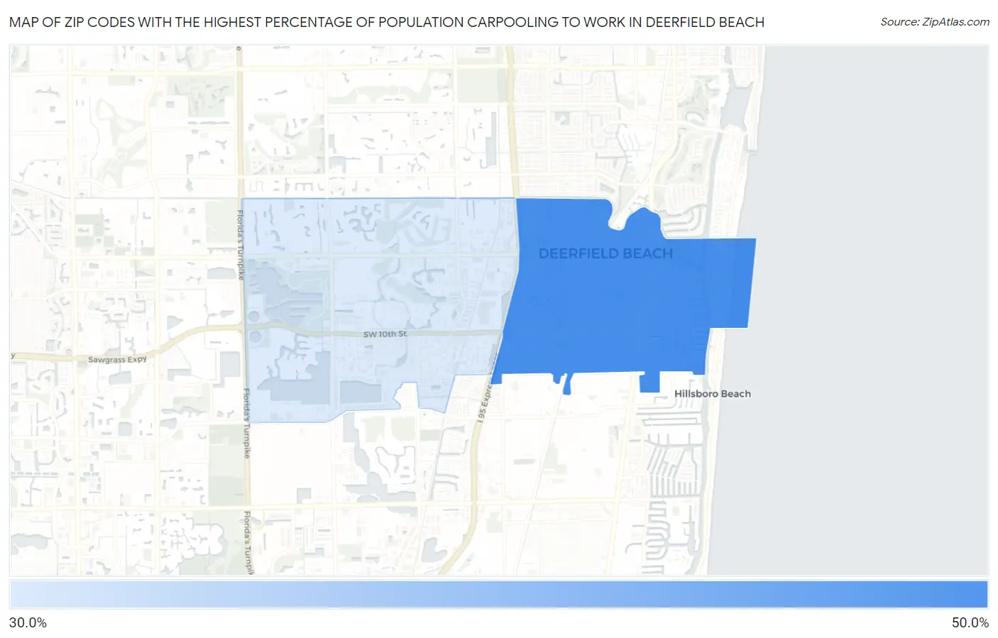 Zip Codes with the Highest Percentage of Population Carpooling to Work in Deerfield Beach Map