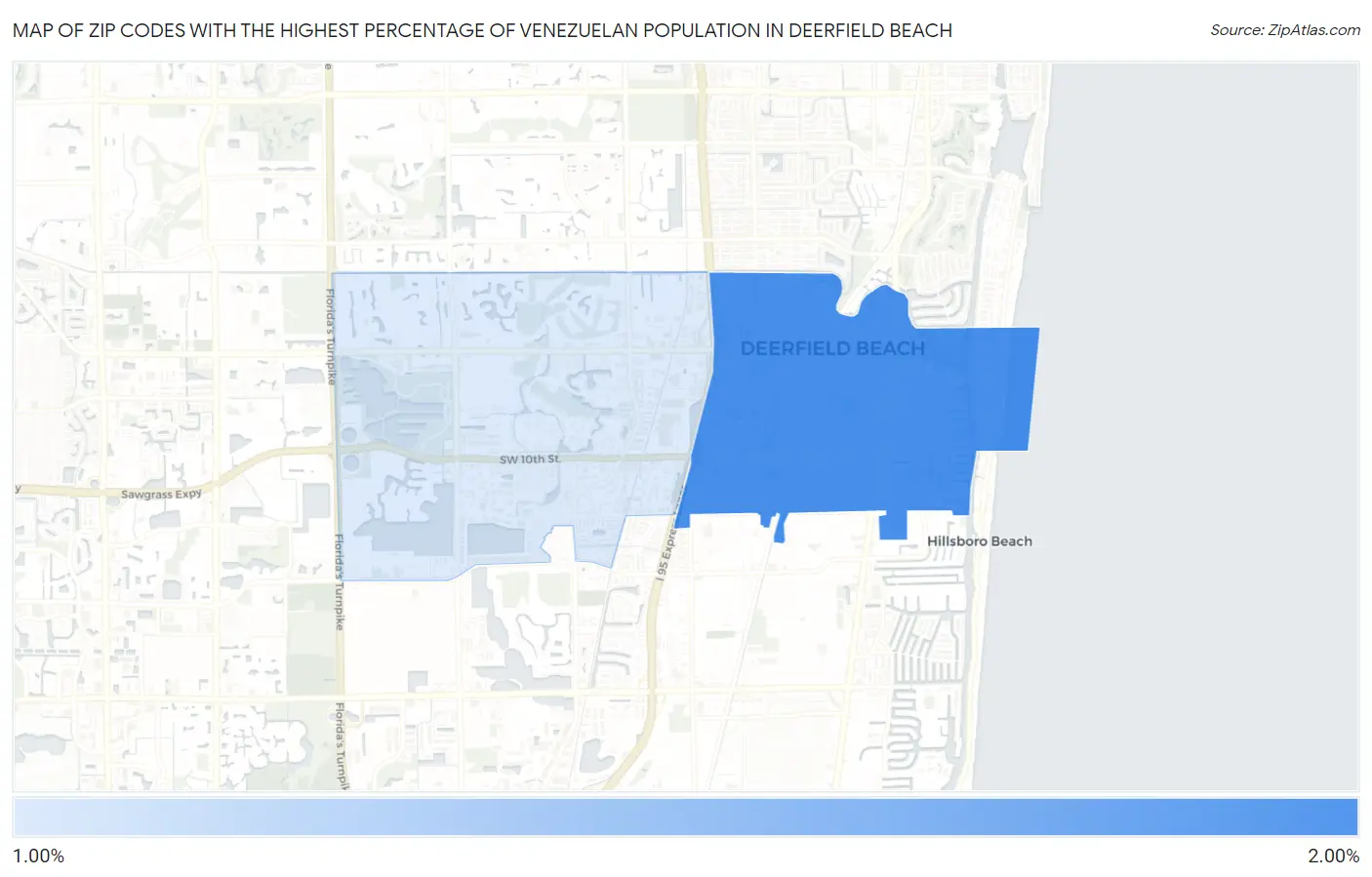 Zip Codes with the Highest Percentage of Venezuelan Population in Deerfield Beach Map