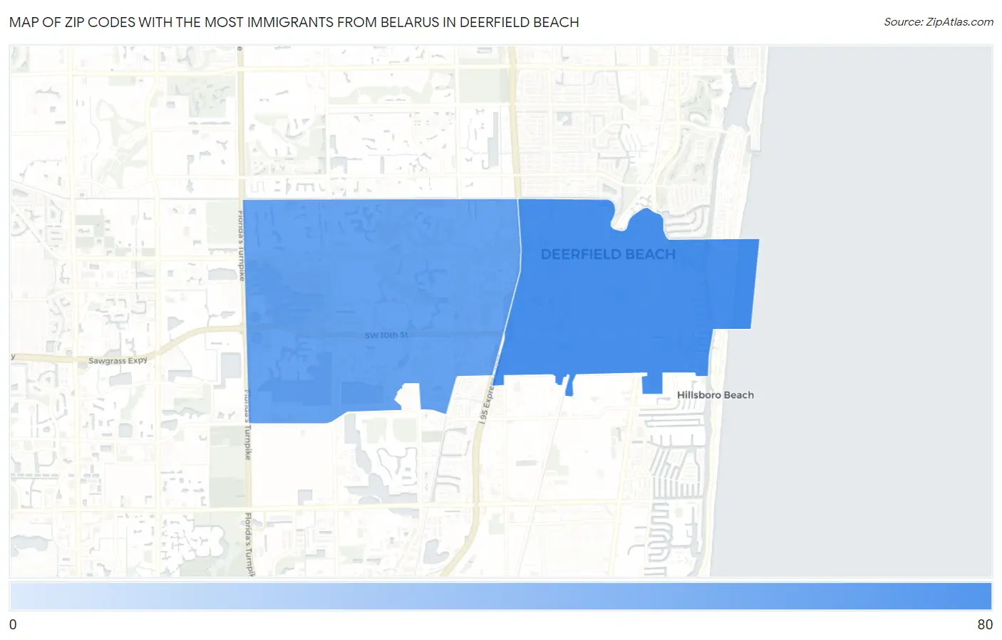 Zip Codes with the Most Immigrants from Belarus in Deerfield Beach Map