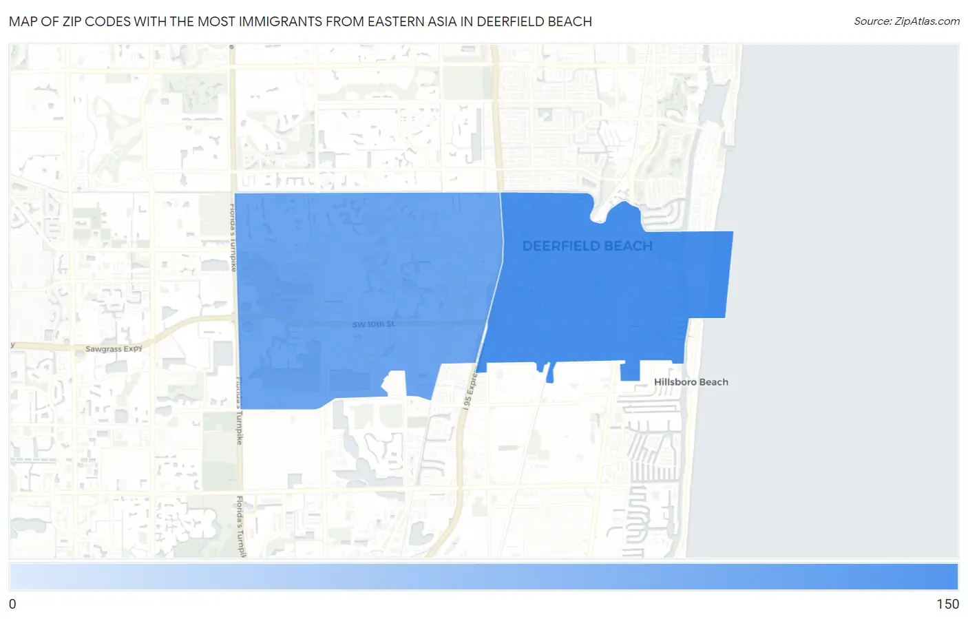 Zip Codes with the Most Immigrants from Eastern Asia in Deerfield Beach Map