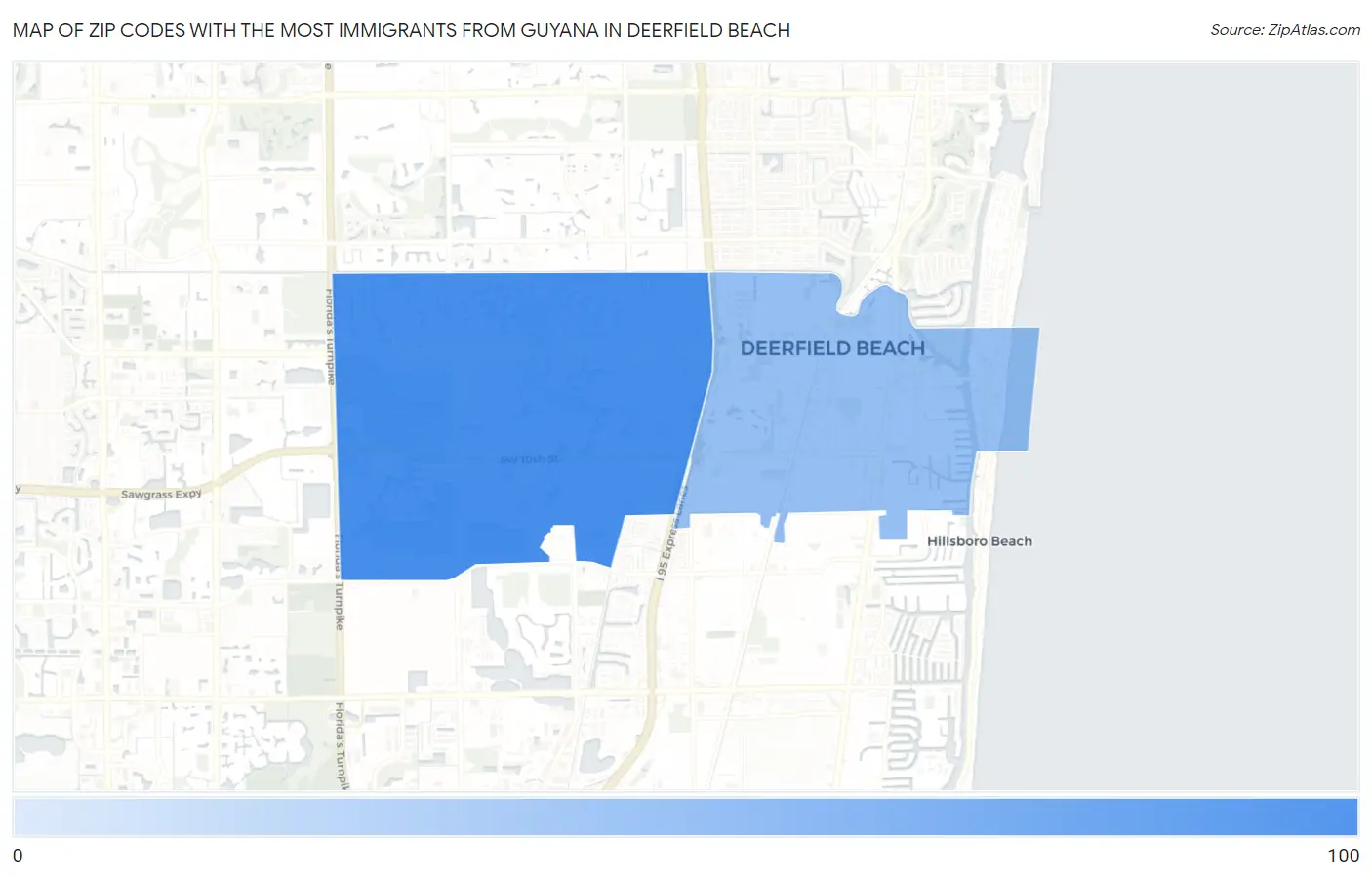 Zip Codes with the Most Immigrants from Guyana in Deerfield Beach Map
