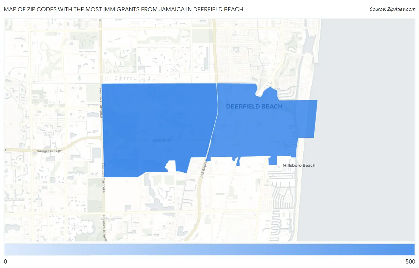 Zip Codes with the Most Immigrants from Jamaica in Deerfield Beach Map