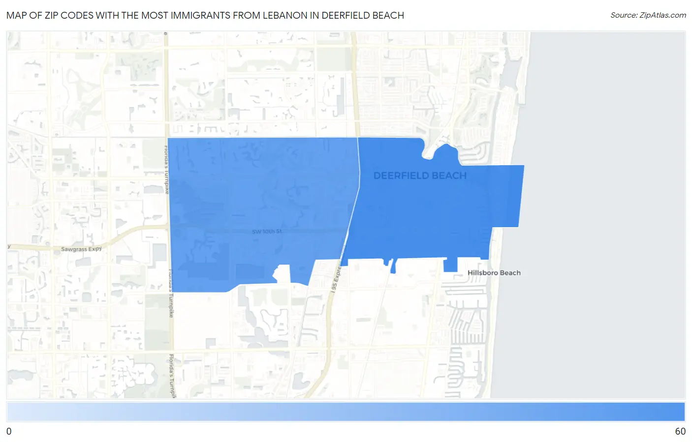 Zip Codes with the Most Immigrants from Lebanon in Deerfield Beach Map