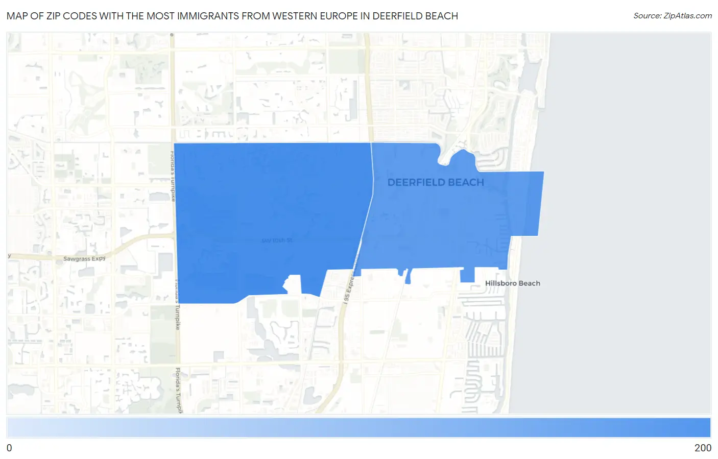 Zip Codes with the Most Immigrants from Western Europe in Deerfield Beach Map