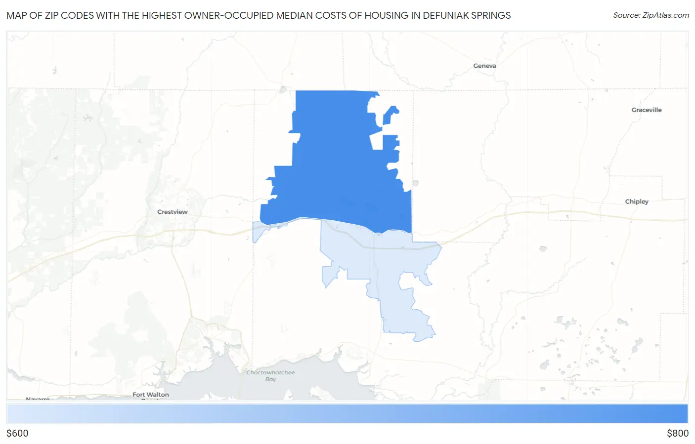Zip Codes with the Highest Owner-Occupied Median Costs of Housing in Defuniak Springs Map