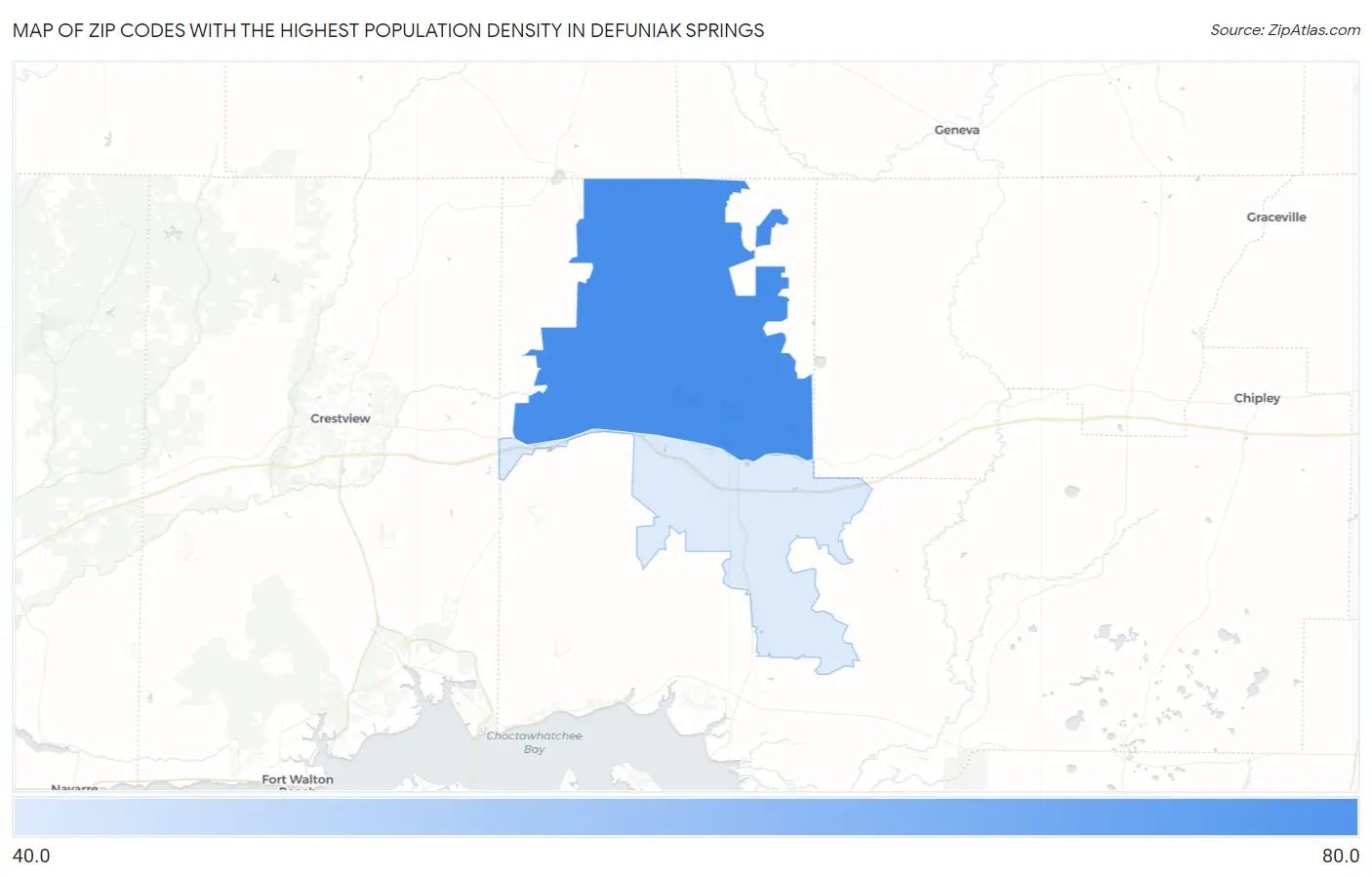 Zip Codes with the Highest Population Density in Defuniak Springs Map