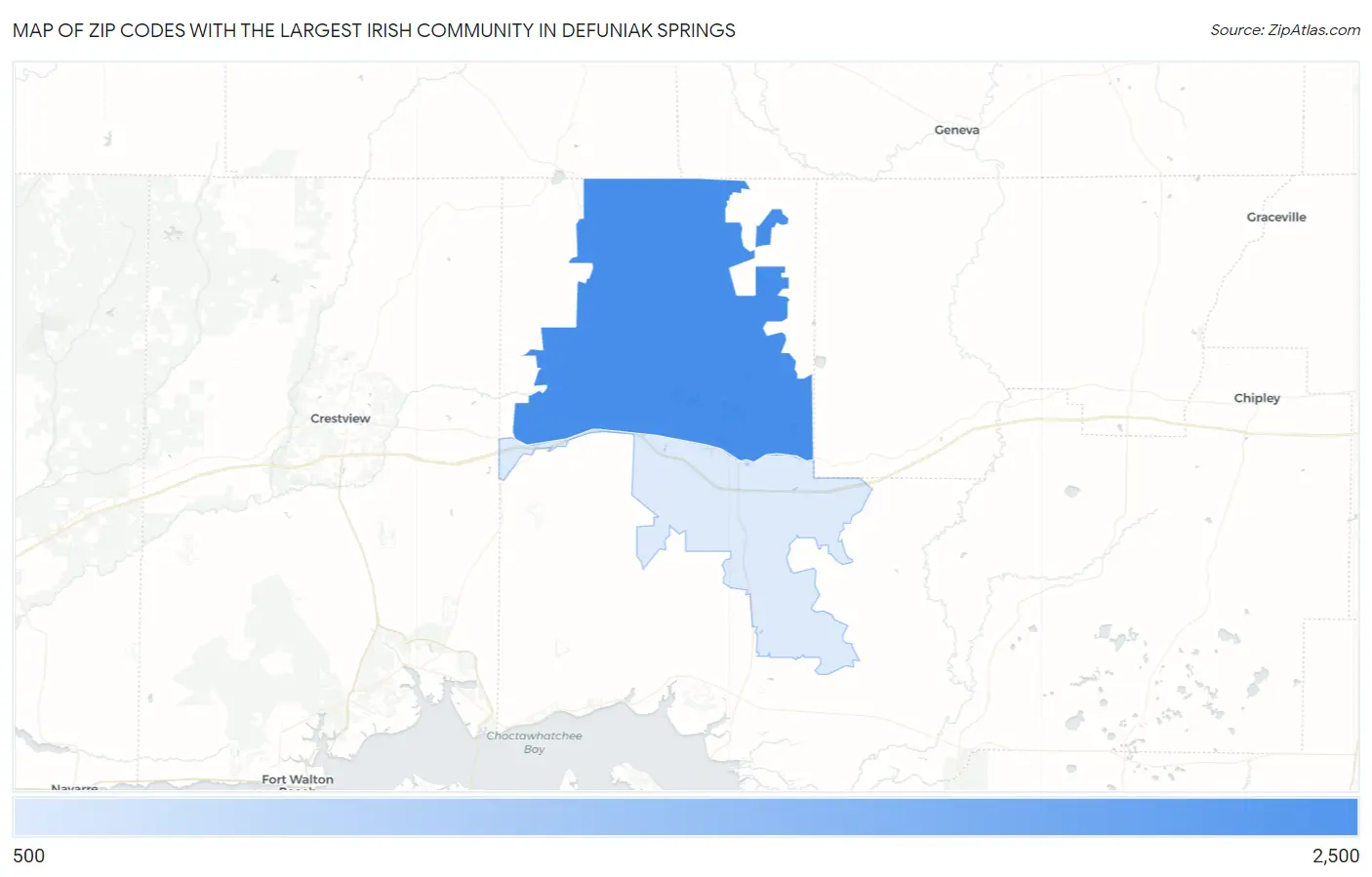 Zip Codes with the Largest Irish Community in Defuniak Springs Map