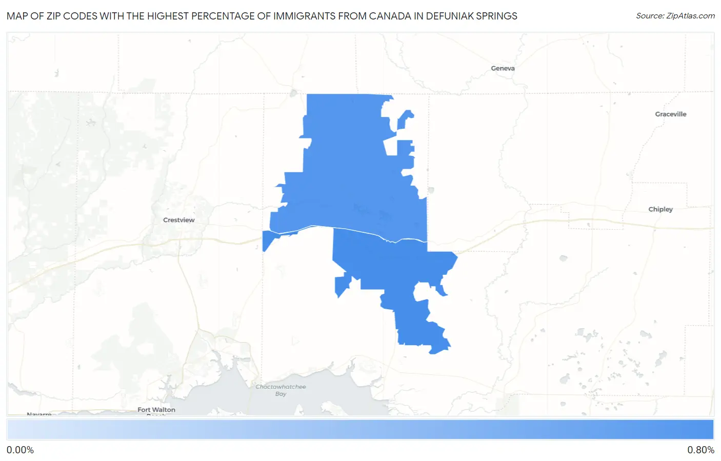 Zip Codes with the Highest Percentage of Immigrants from Canada in Defuniak Springs Map