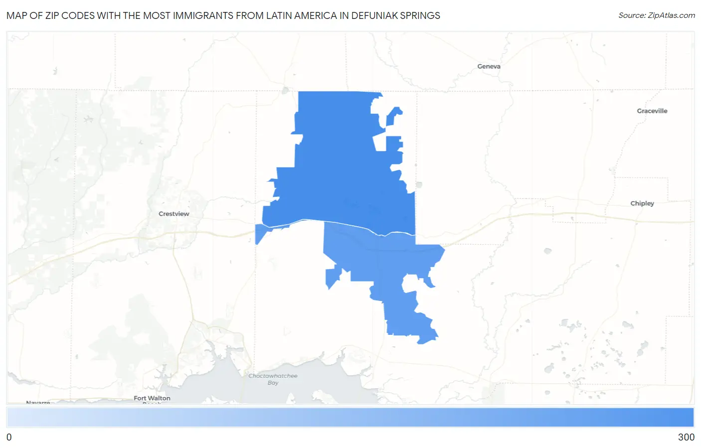 Zip Codes with the Most Immigrants from Latin America in Defuniak Springs Map