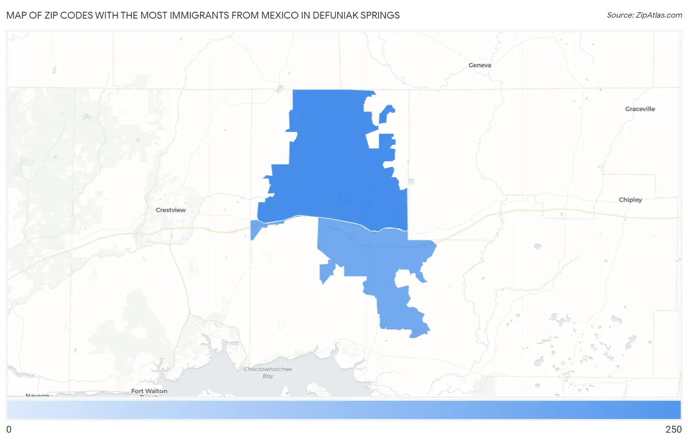 Zip Codes with the Most Immigrants from Mexico in Defuniak Springs Map