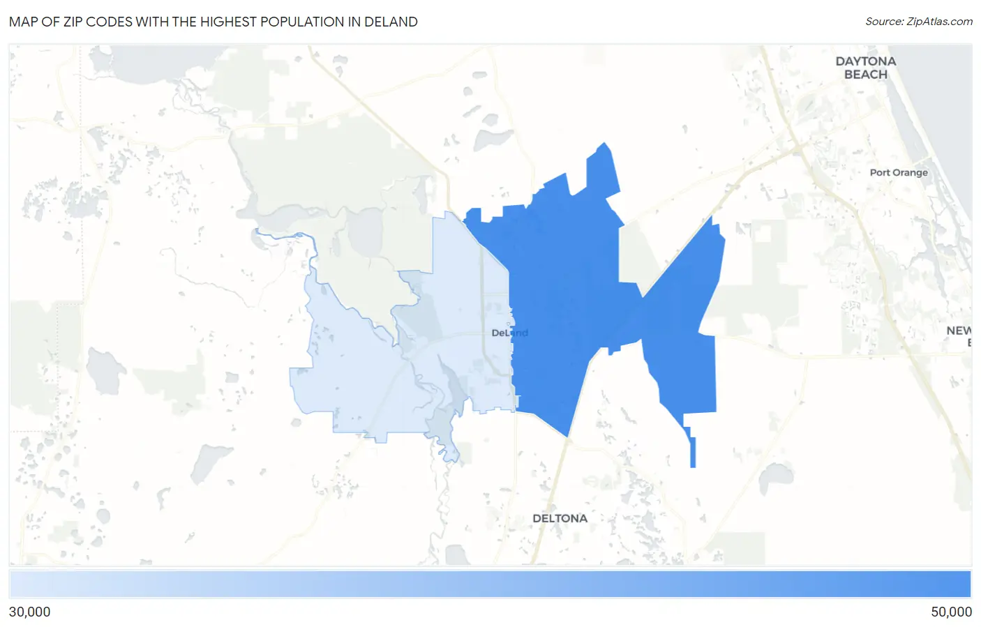 Zip Codes with the Highest Population in Deland Map