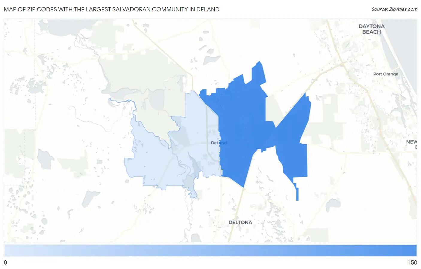 Zip Codes with the Largest Salvadoran Community in Deland Map