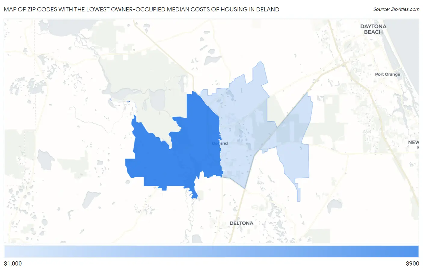 Zip Codes with the Lowest Owner-Occupied Median Costs of Housing in Deland Map