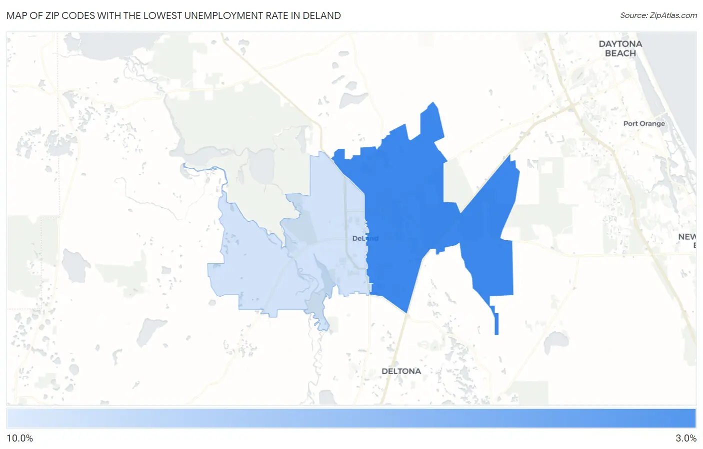 Zip Codes with the Lowest Unemployment Rate in Deland Map