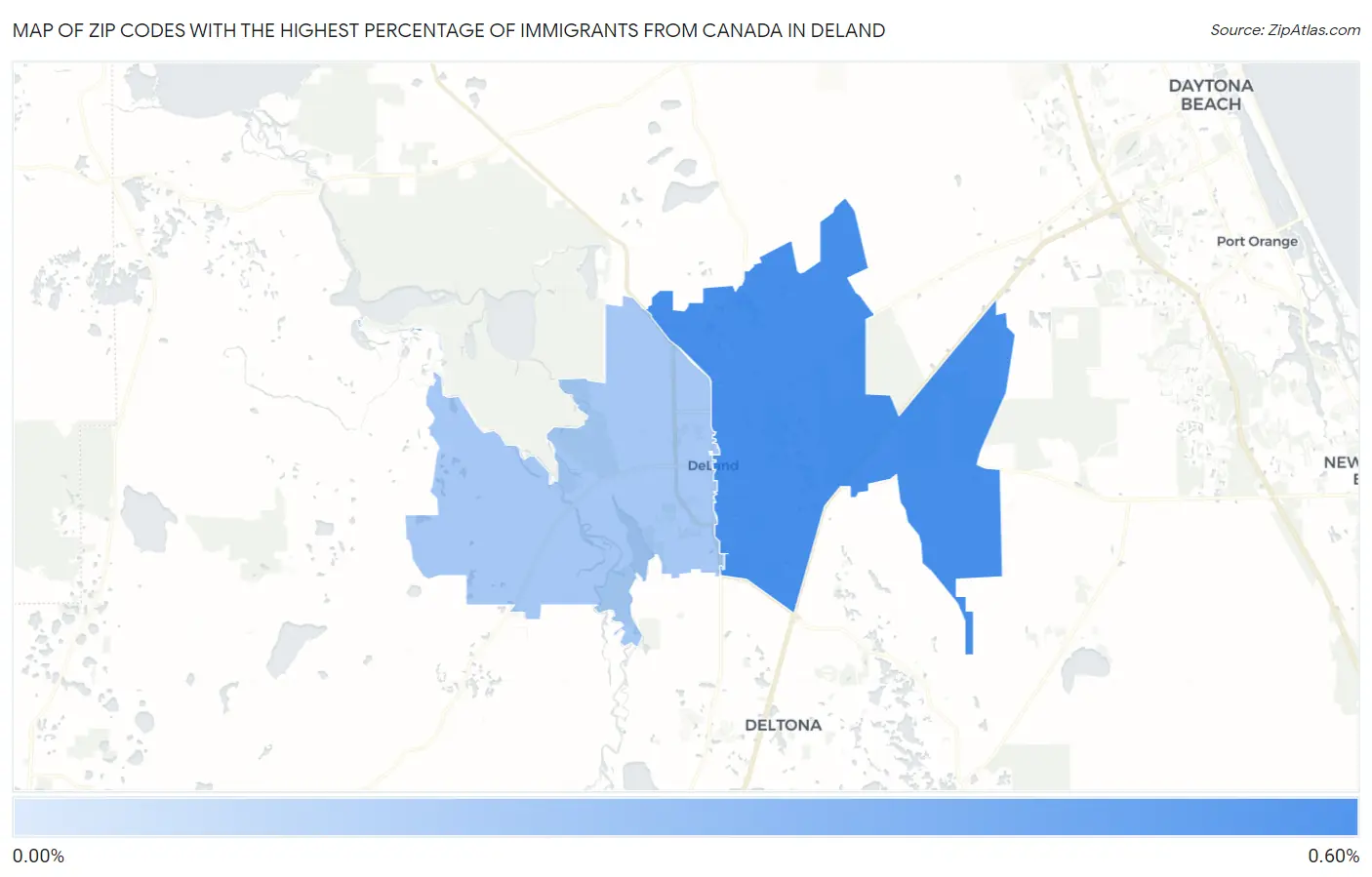 Zip Codes with the Highest Percentage of Immigrants from Canada in Deland Map