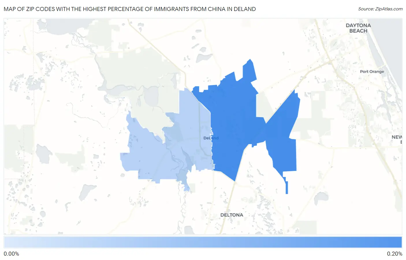 Zip Codes with the Highest Percentage of Immigrants from China in Deland Map