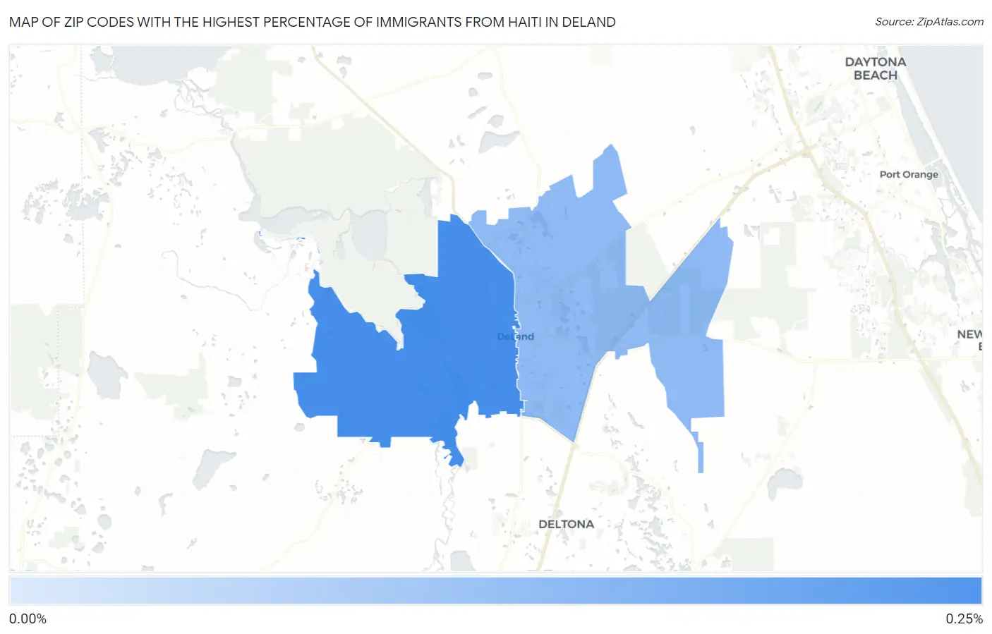Zip Codes with the Highest Percentage of Immigrants from Haiti in Deland Map