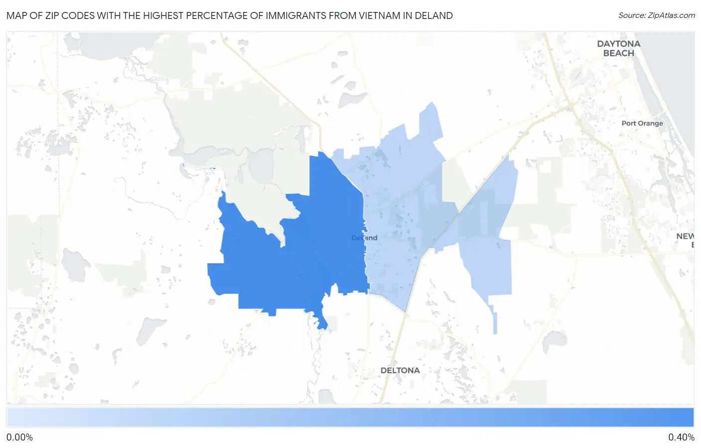 Zip Codes with the Highest Percentage of Immigrants from Vietnam in Deland Map