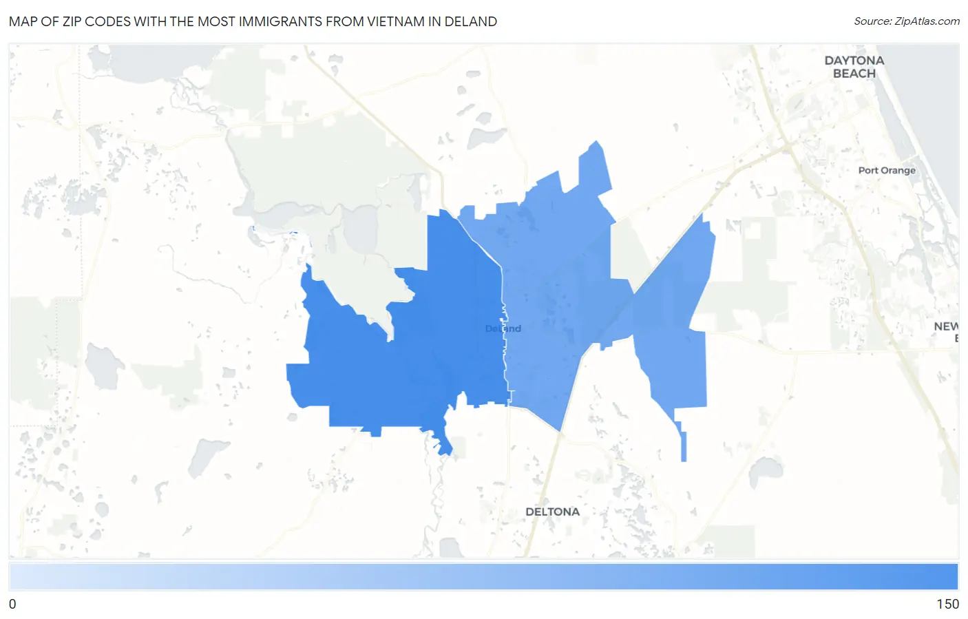 Zip Codes with the Most Immigrants from Vietnam in Deland Map