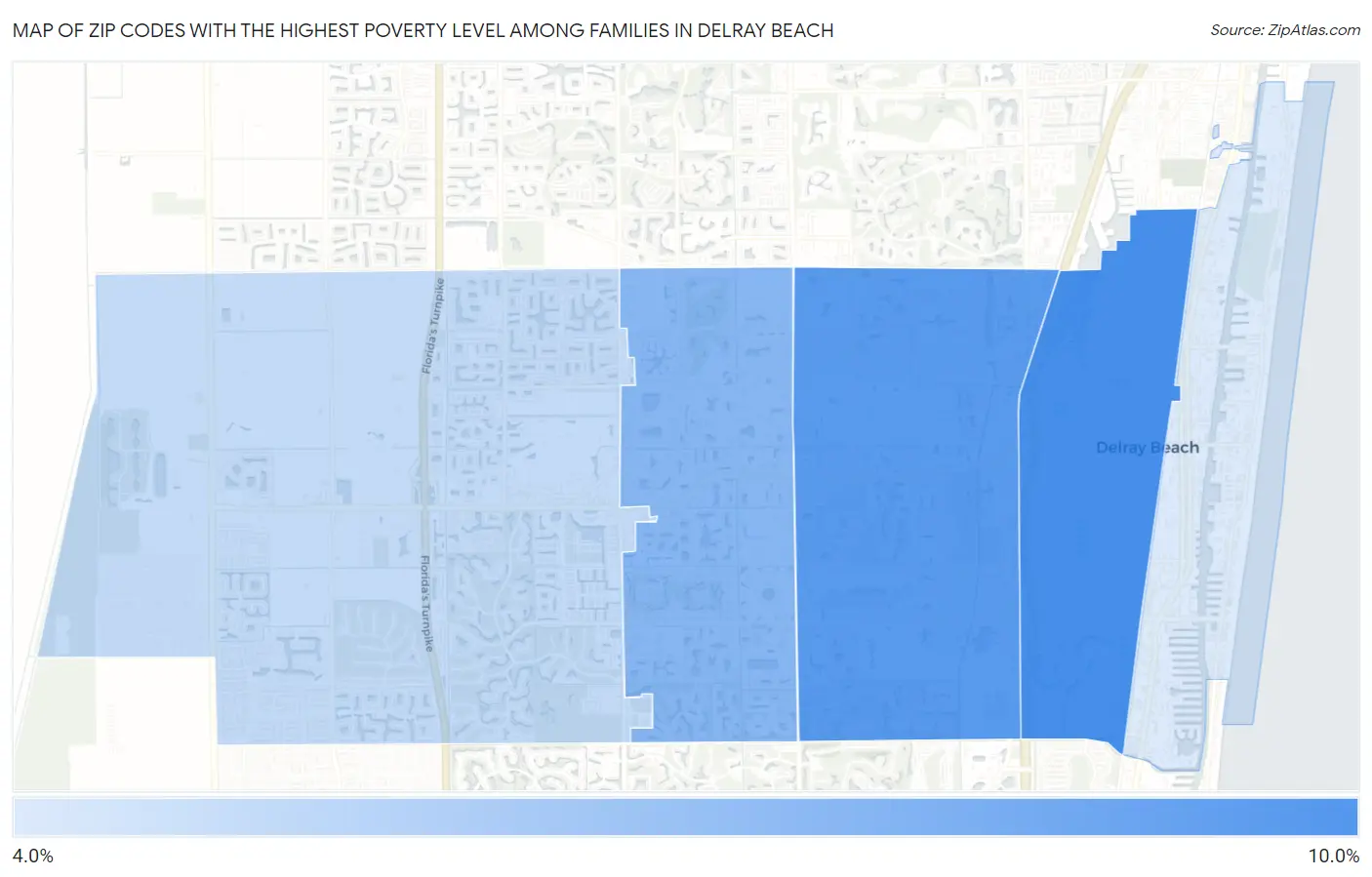 Zip Codes with the Highest Poverty Level Among Families in Delray Beach Map