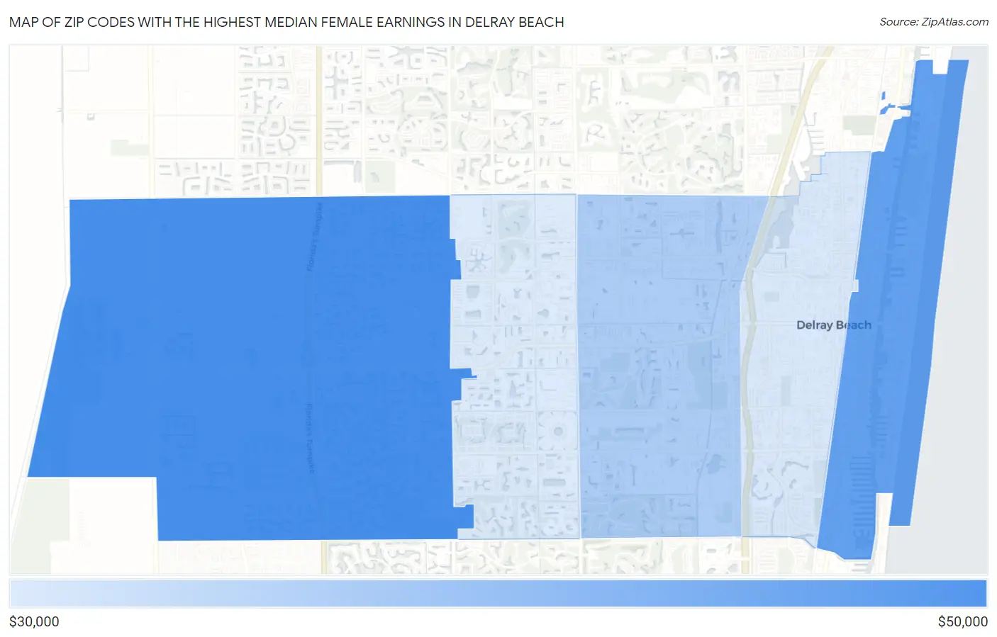 Zip Codes with the Highest Median Female Earnings in Delray Beach Map