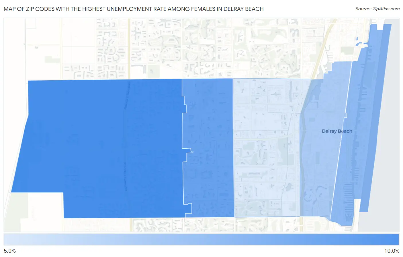 Zip Codes with the Highest Unemployment Rate Among Females in Delray Beach Map