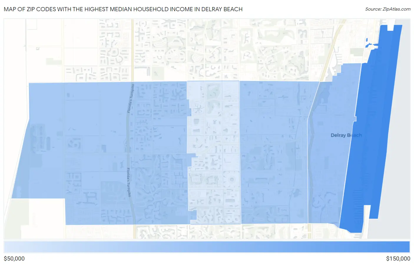 Zip Codes with the Highest Median Household Income in Delray Beach Map