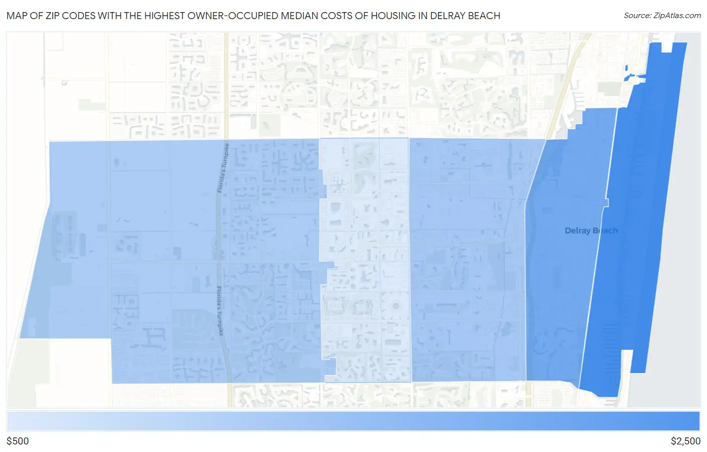 Zip Codes with the Highest Owner-Occupied Median Costs of Housing in Delray Beach Map