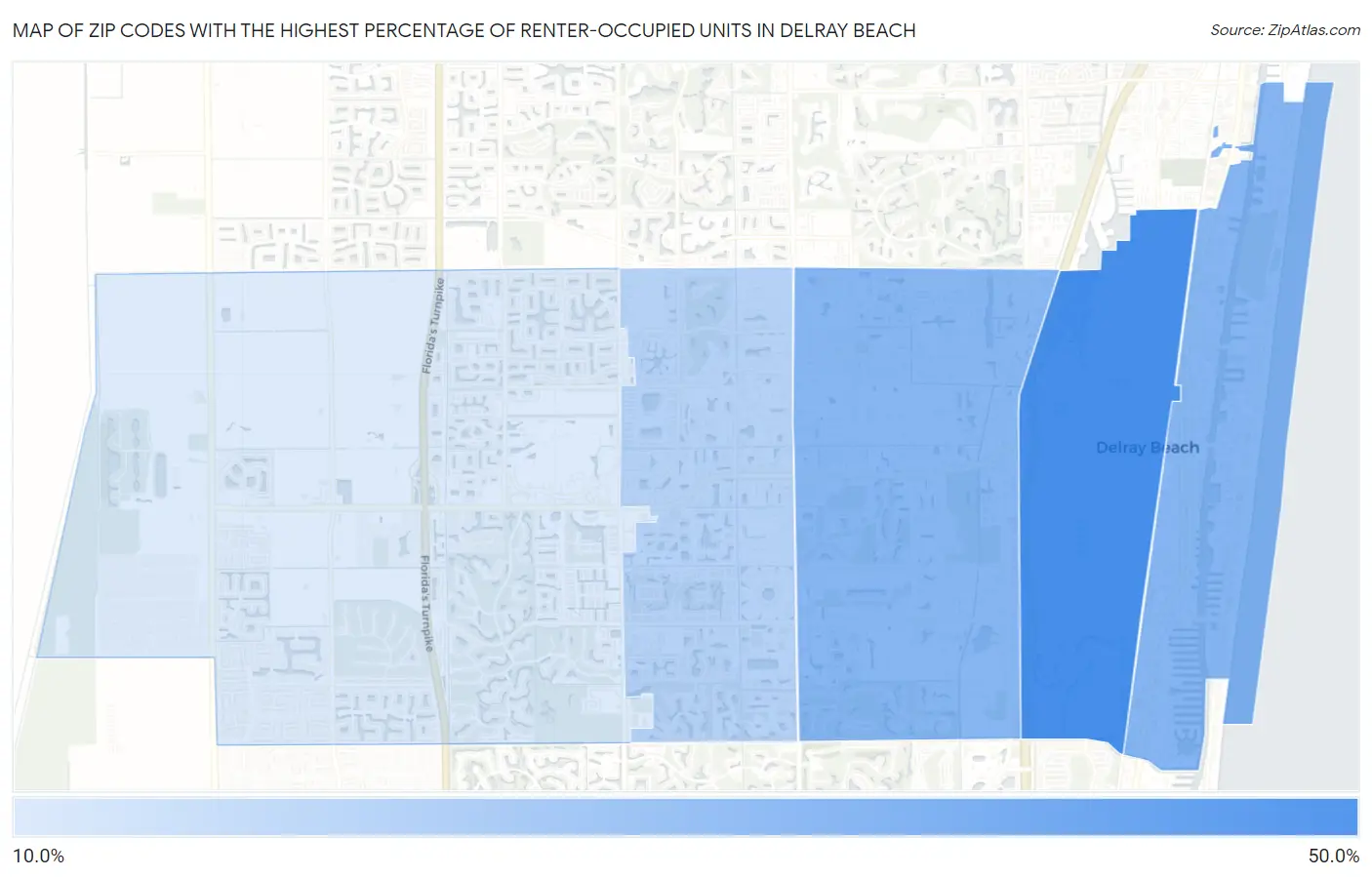 Zip Codes with the Highest Percentage of Renter-Occupied Units in Delray Beach Map