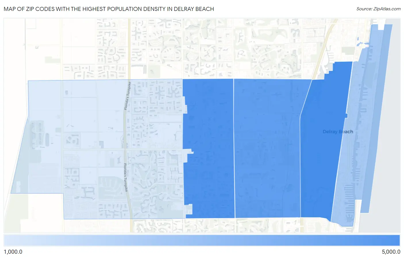 Zip Codes with the Highest Population Density in Delray Beach Map