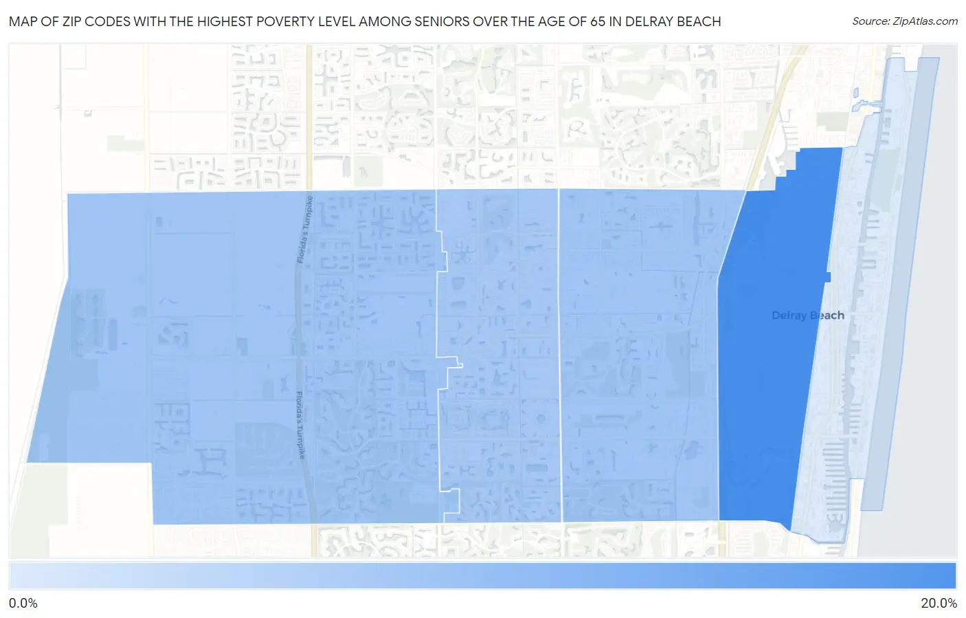 Zip Codes with the Highest Poverty Level Among Seniors Over the Age of 65 in Delray Beach Map